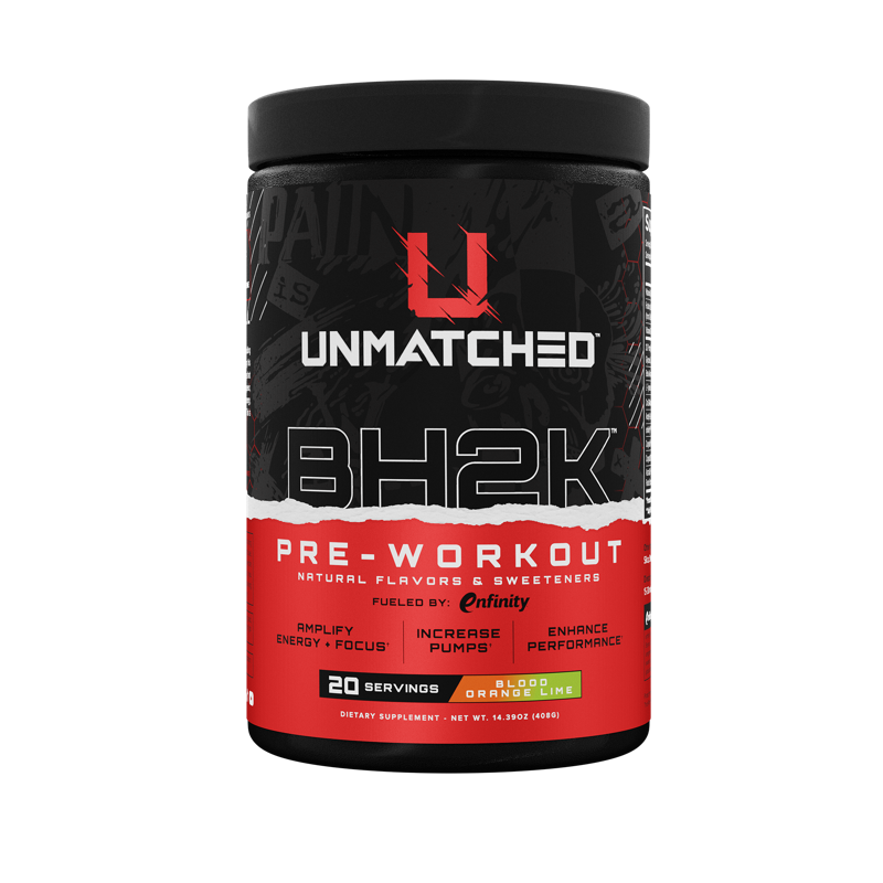 Unmatched Supplements BH2K pre-workout, Blood Orange Lime flavor, 20 servings
